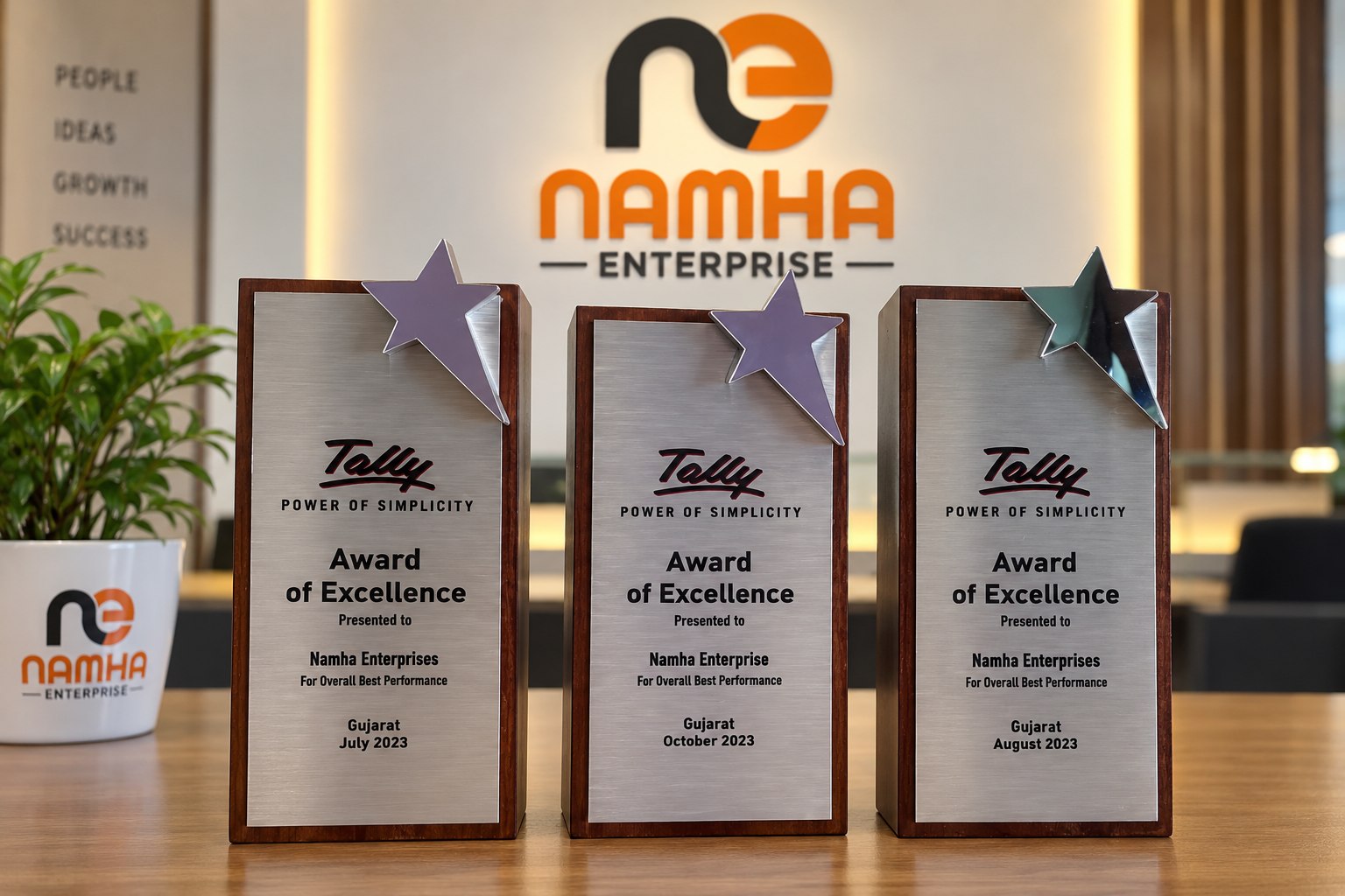 Namha Enterprise Tally Award of Excellence trophies